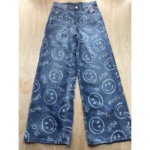 Truce Sz 16 Youth Jeans Smiley Face Graffiti Writing New! Denim Pants Straight